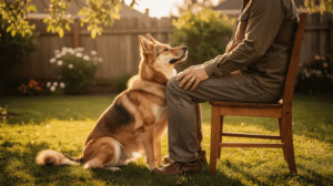 Dog parks Hampton Roads dog sitting calmly with owner