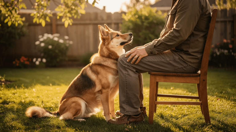 Dog parks Hampton Roads dog sitting calmly with owner