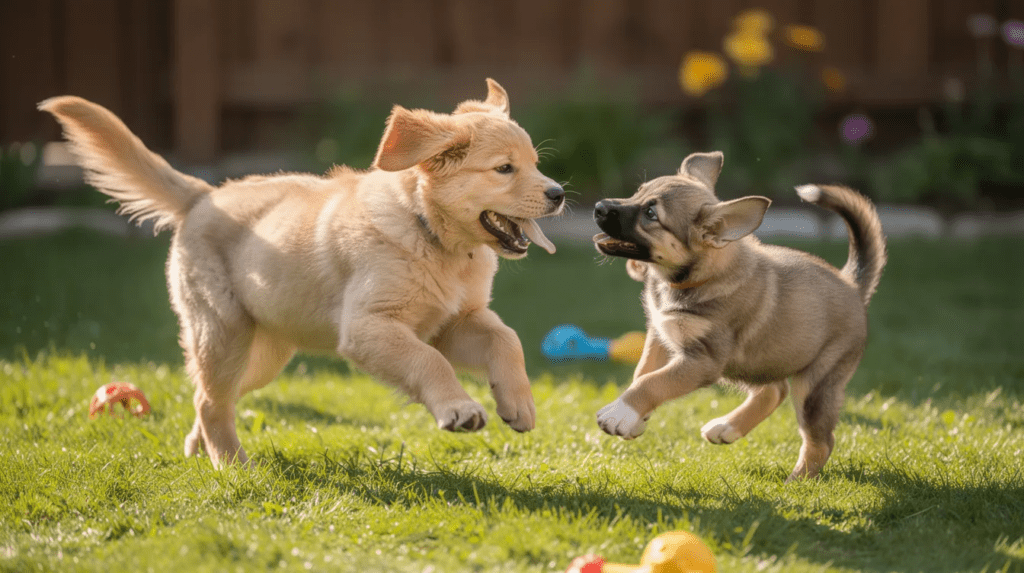 Playful puppies illustrating common dog humping behavior
